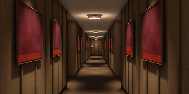 Hotel corridor set design visual for 'The Runner'